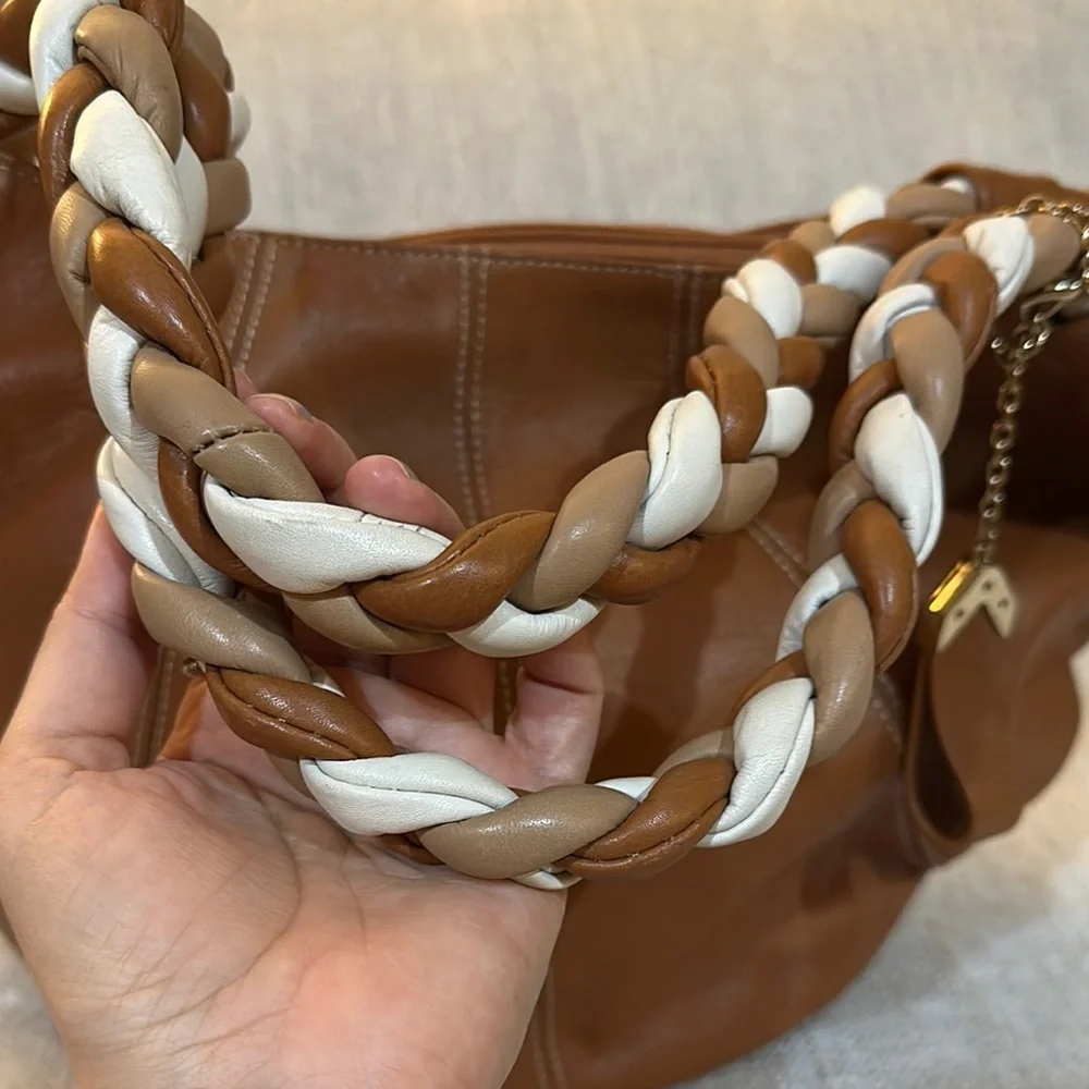 Aqua Madonna Tan and Cream Hobo Bag